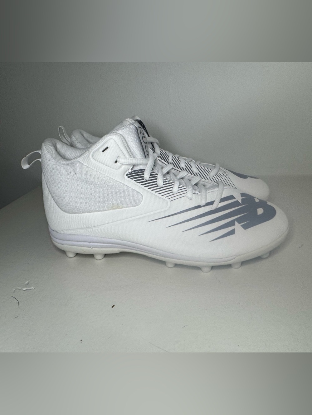 New Balance White Cleats with Gray NB Accent